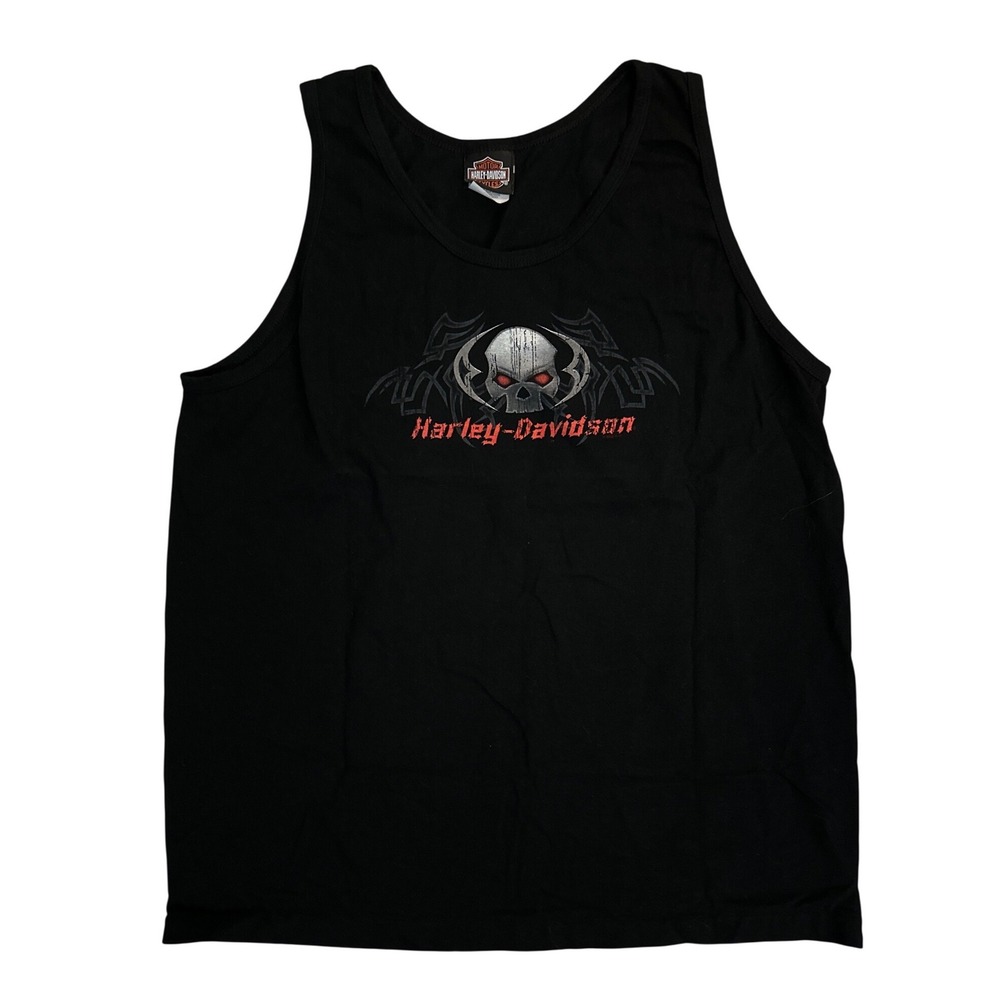 Harley-Davidson Tank Top Mens Large Black Willie G Skull Mankato MN 2008 Biker